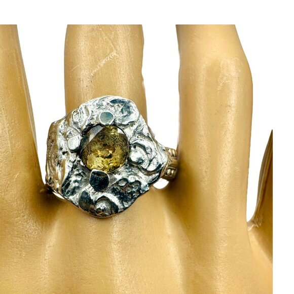 Repurposed Silver-Plated Spoon Ring With Intricate Boho Metalwork & 6MM Citrine - Picture 4 of 14